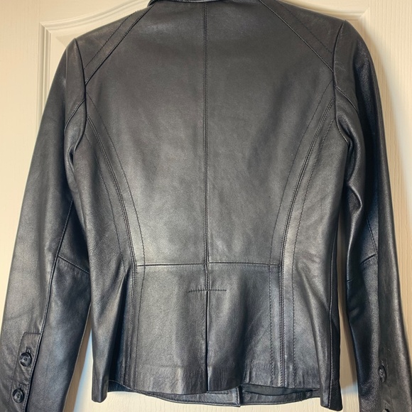 Vintage Tristan & Iseult Genuine Leather Jacket XS Black Fitted Lined Statement - Picture 4 of 16